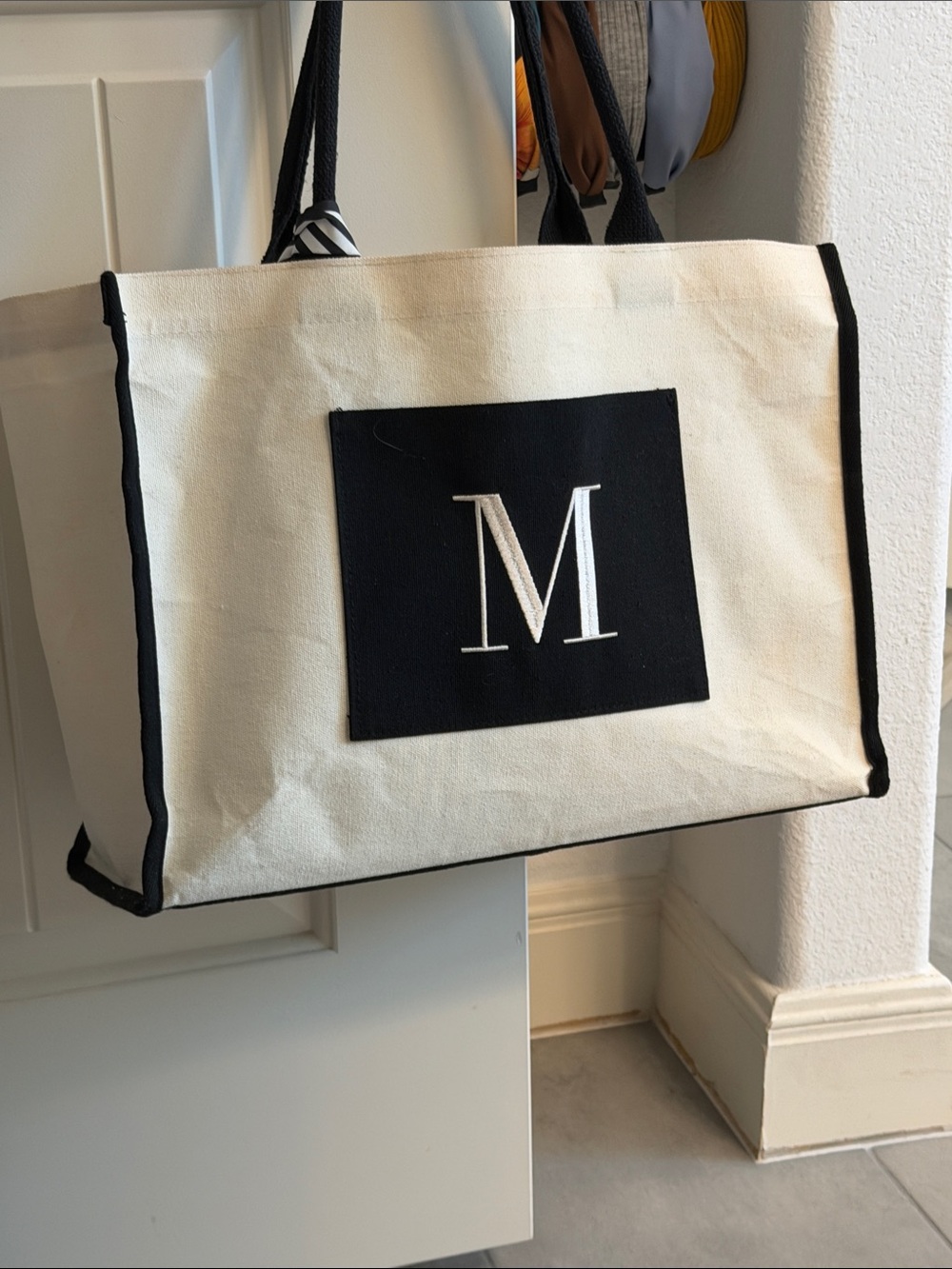 Monogram Canvas Tote Bag in Cream and Black